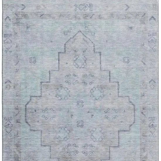 Gray And Teal Medallion Washable Area Rug With UV Protection Photo 4