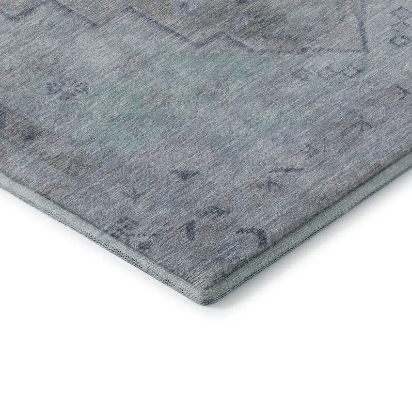 Gray And Teal Medallion Washable Area Rug With UV Protection Photo 8