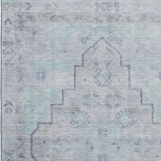 Gray And Teal Medallion Washable Area Rug With UV Protection Photo 3