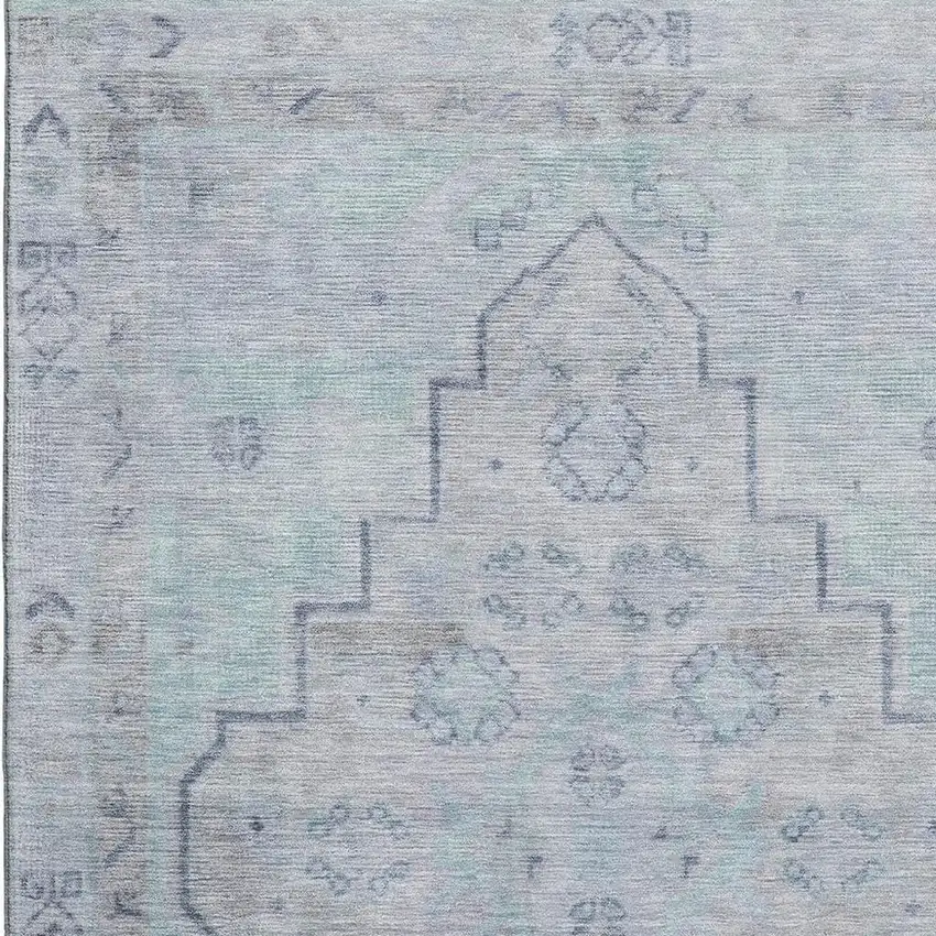 Gray And Teal Medallion Washable Area Rug With UV Protection Photo 3