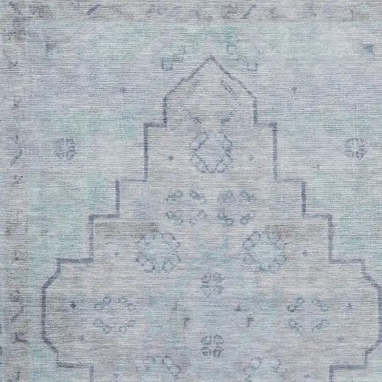 Gray And Teal Medallion Washable Area Rug With UV Protection Photo 3