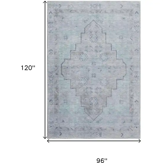 Gray And Teal Medallion Washable Area Rug With UV Protection Photo 9