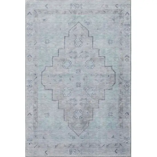 Gray And Teal Medallion Washable Area Rug With UV Protection Photo 4