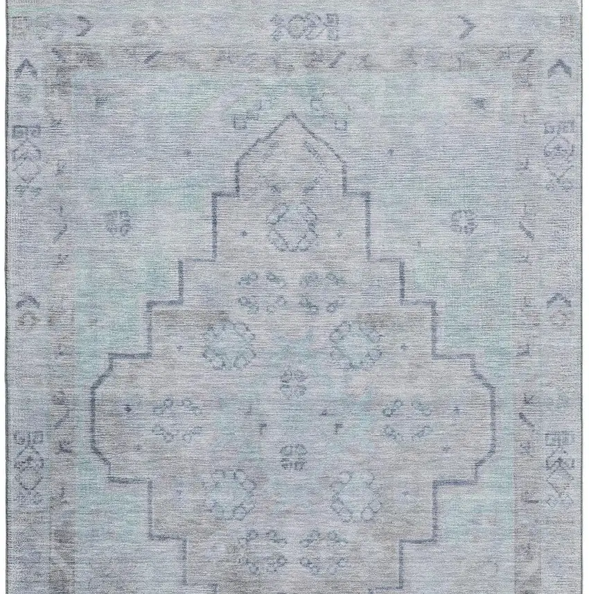 Gray And Teal Medallion Washable Area Rug With UV Protection Photo 3