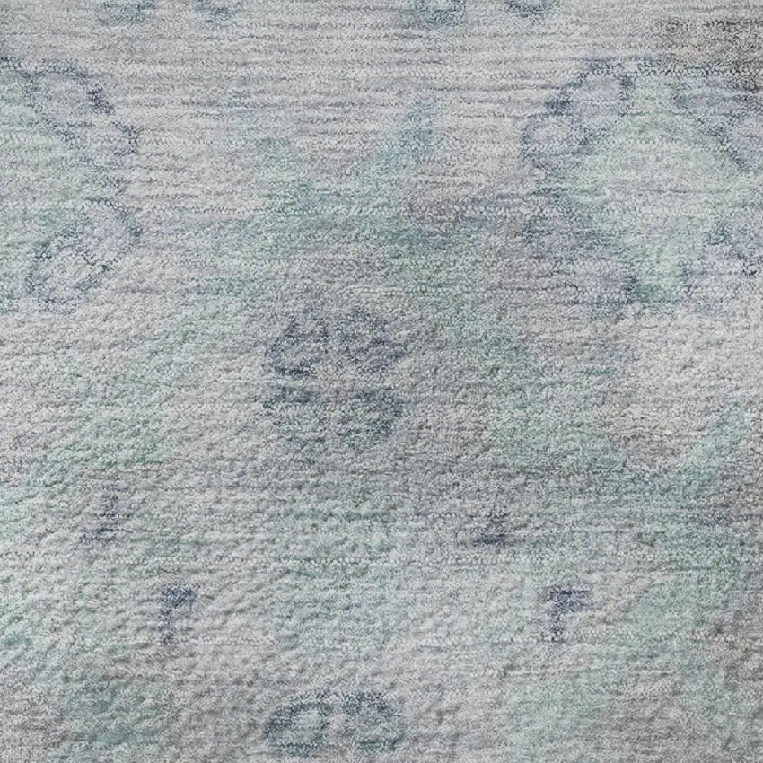 Gray And Teal Medallion Washable Area Rug With UV Protection Photo 8