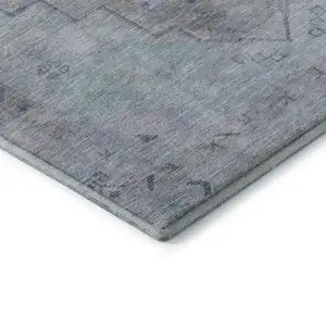 Photo of Gray And Teal Medallion Washable Area Rug With UV Protection