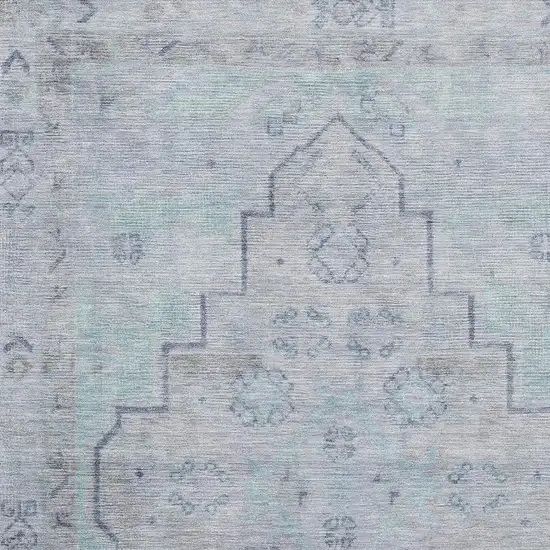 Gray And Teal Medallion Washable Area Rug With UV Protection Photo 3
