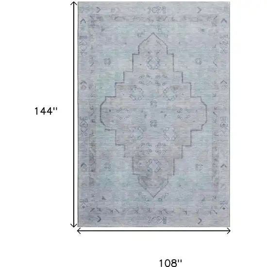 Gray And Teal Medallion Washable Area Rug With UV Protection Photo 9