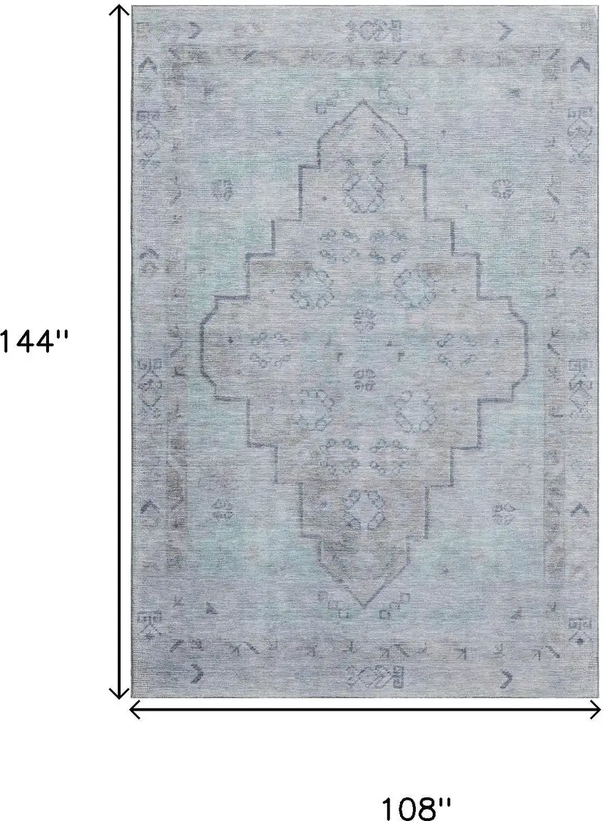 Gray And Teal Medallion Washable Area Rug With UV Protection Photo 9
