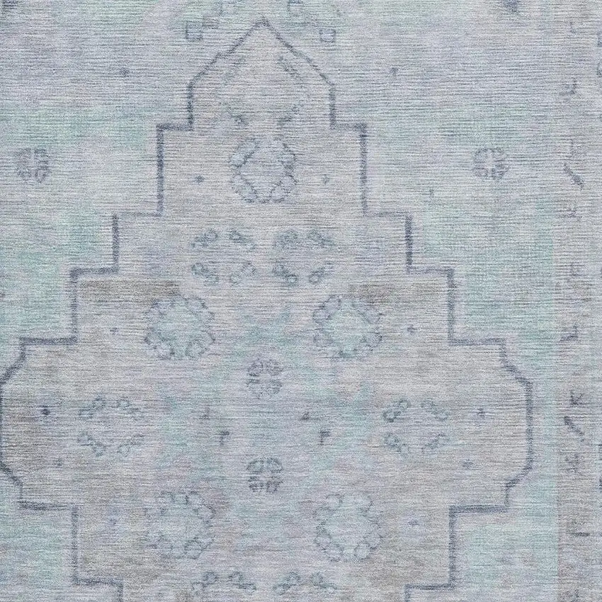 Gray And Teal Medallion Washable Area Rug With UV Protection Photo 3