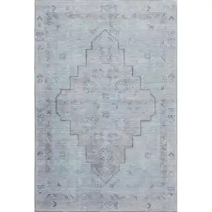 Photo of Gray And Teal Medallion Washable Area Rug With UV Protection