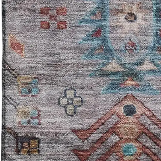 Gray And Teal Southwestern Washable Area Rug With UV Protection Photo 3