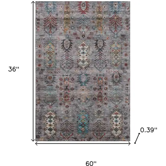 Gray And Teal Southwestern Washable Area Rug With UV Protection Photo 9