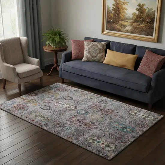 Gray And Teal Southwestern Washable Area Rug With UV Protection Photo 2