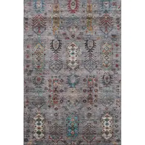 Photo of Gray And Teal Southwestern Washable Area Rug With UV Protection