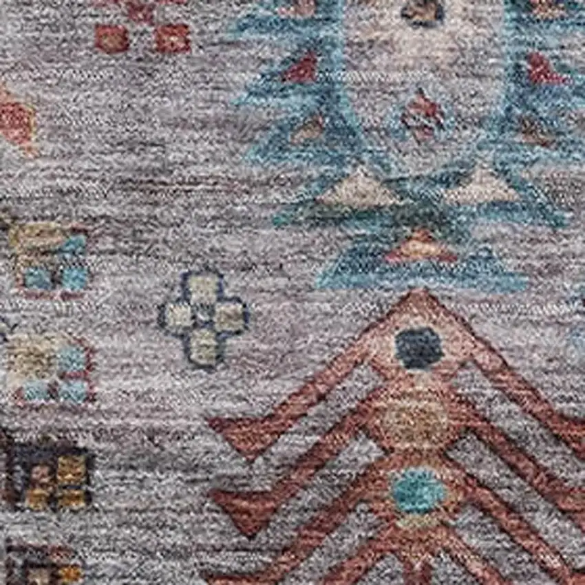 Gray And Teal Southwestern Washable Area Rug With UV Protection Photo 3