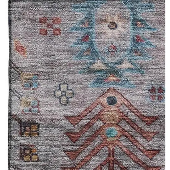 Gray And Teal Southwestern Washable Area Rug With UV Protection Photo 4