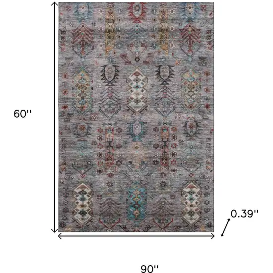 Gray And Teal Southwestern Washable Area Rug With UV Protection Photo 9