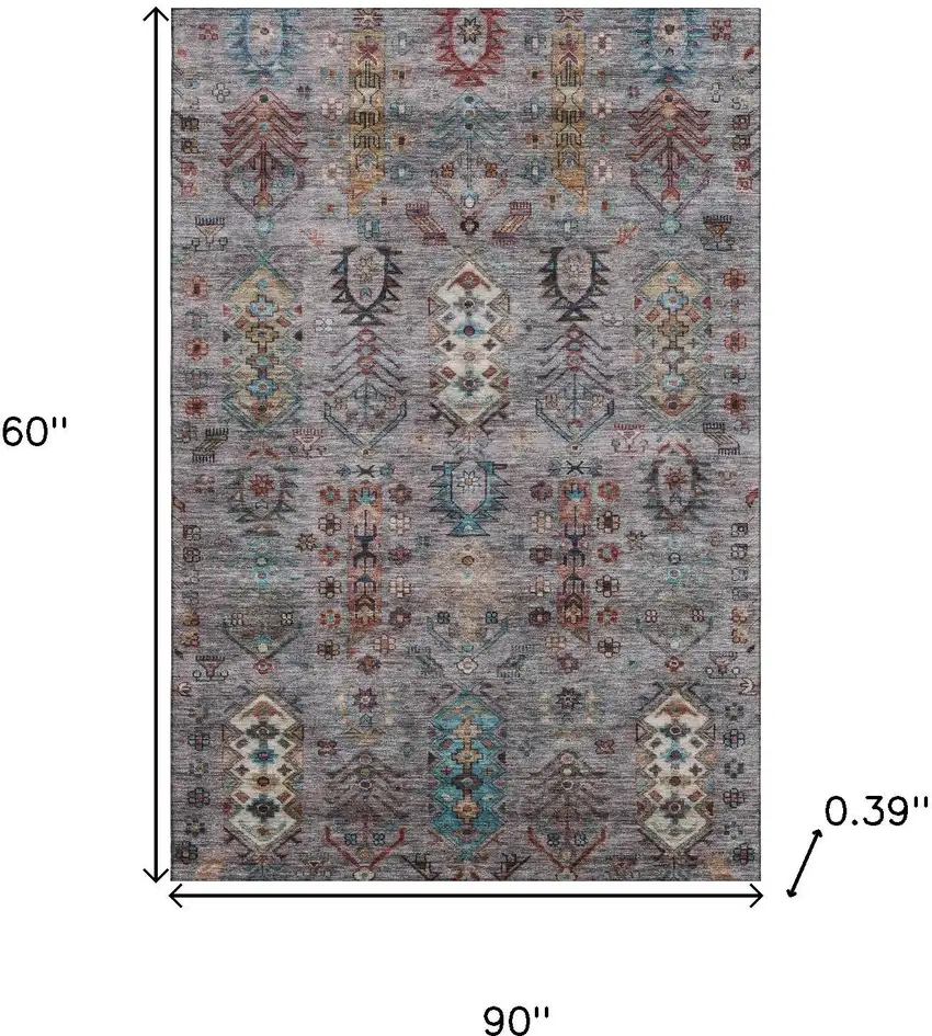 Gray And Teal Southwestern Washable Area Rug With UV Protection Photo 9