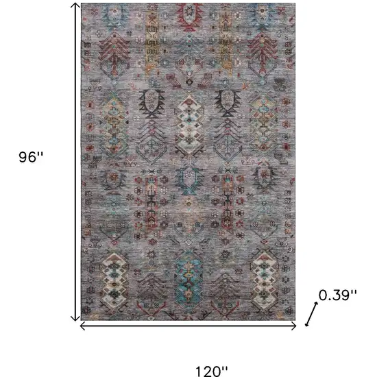 Gray And Teal Southwestern Washable Area Rug With UV Protection Photo 9