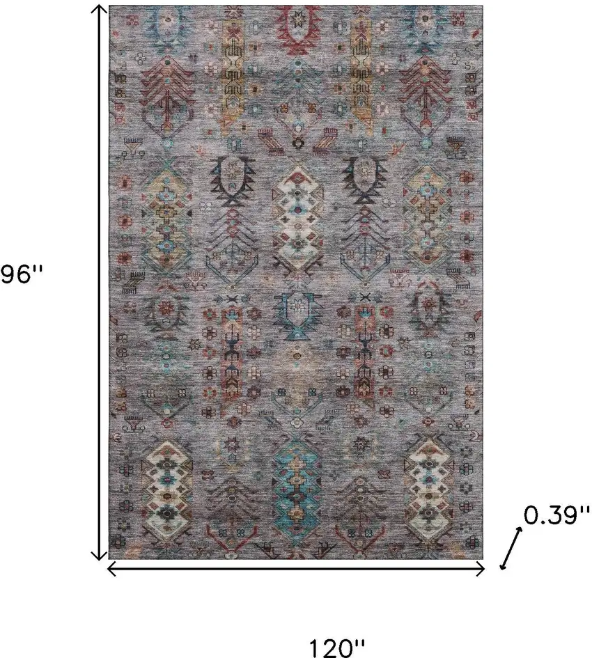 Gray And Teal Southwestern Washable Area Rug With UV Protection Photo 9
