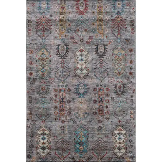 Gray And Teal Southwestern Washable Area Rug With UV Protection Photo 1