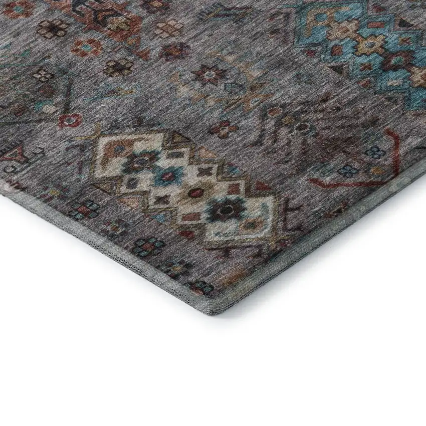 Gray And Teal Southwestern Washable Area Rug With UV Protection Photo 7