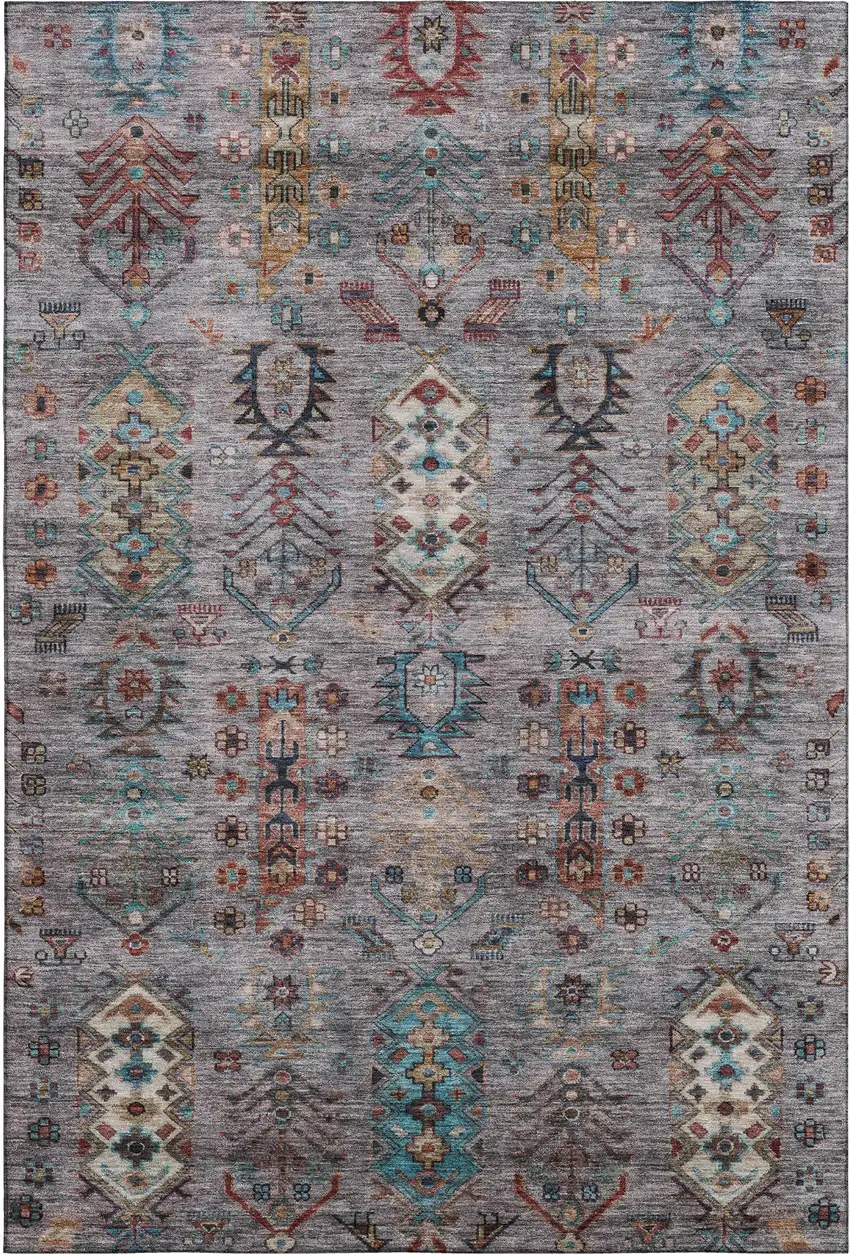 Gray And Teal Southwestern Washable Area Rug With UV Protection Photo 1