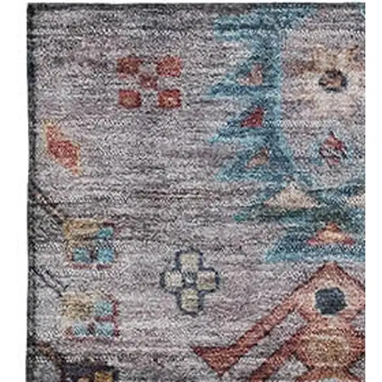 Gray And Teal Southwestern Washable Area Rug With UV Protection Photo 3