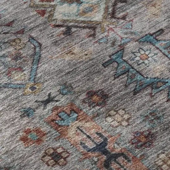 Gray And Teal Southwestern Washable Area Rug With UV Protection Photo 8