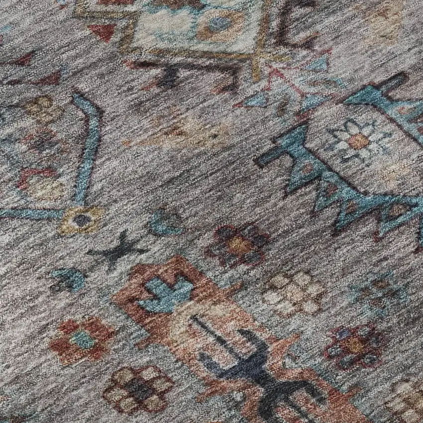 Gray And Teal Southwestern Washable Area Rug With UV Protection Photo 8