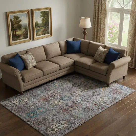 Gray And Teal Southwestern Washable Area Rug With UV Protection Photo 2