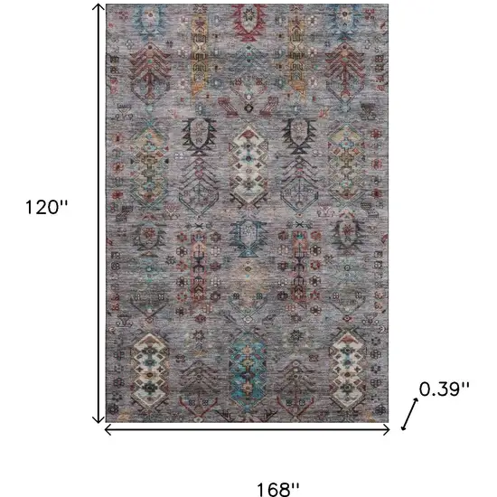 Gray And Teal Southwestern Washable Area Rug With UV Protection Photo 9