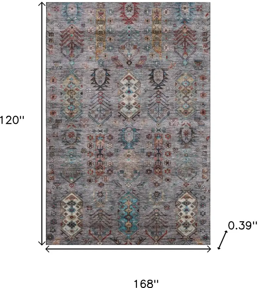 Gray And Teal Southwestern Washable Area Rug With UV Protection Photo 9