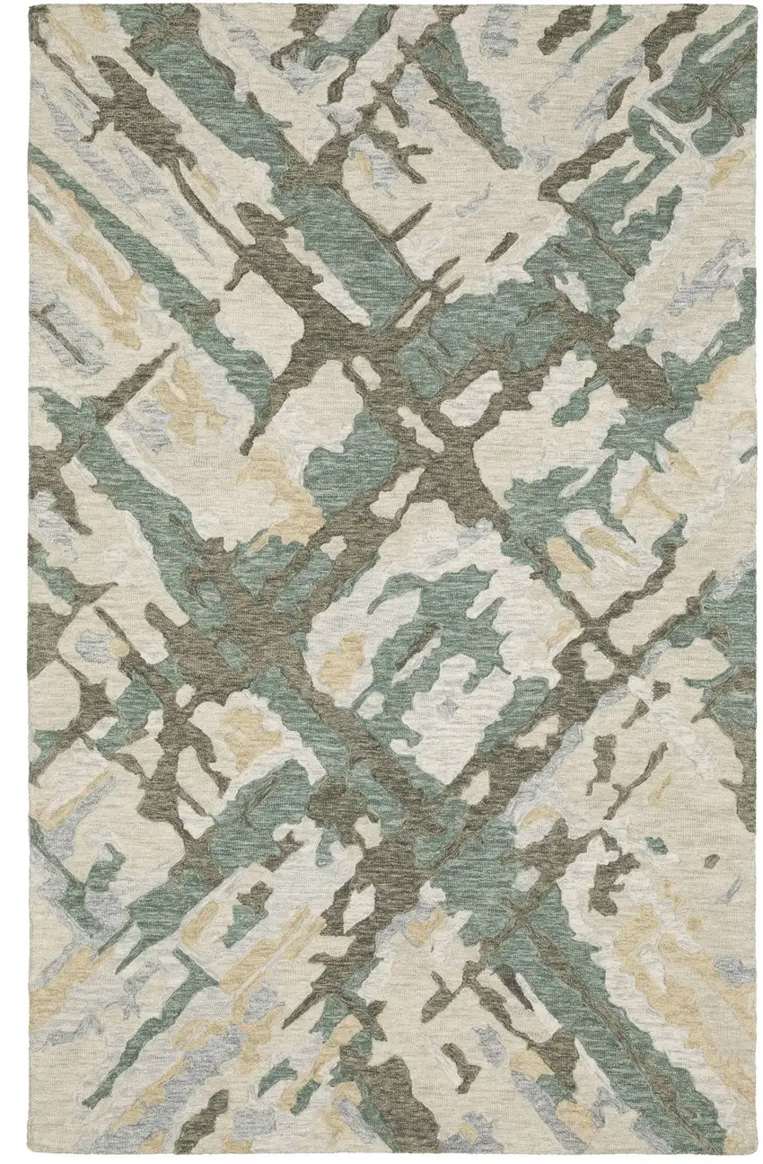 Gray And Teal Wool Abstract Hand Tufted Area Rug Photo 2