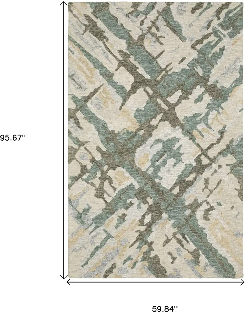 Gray And Teal Wool Abstract Hand Tufted Area Rug Photo 3