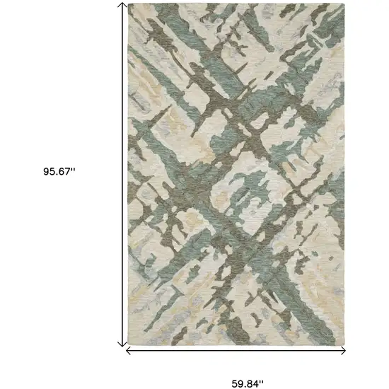 Gray And Teal Wool Abstract Hand Tufted Area Rug Photo 3