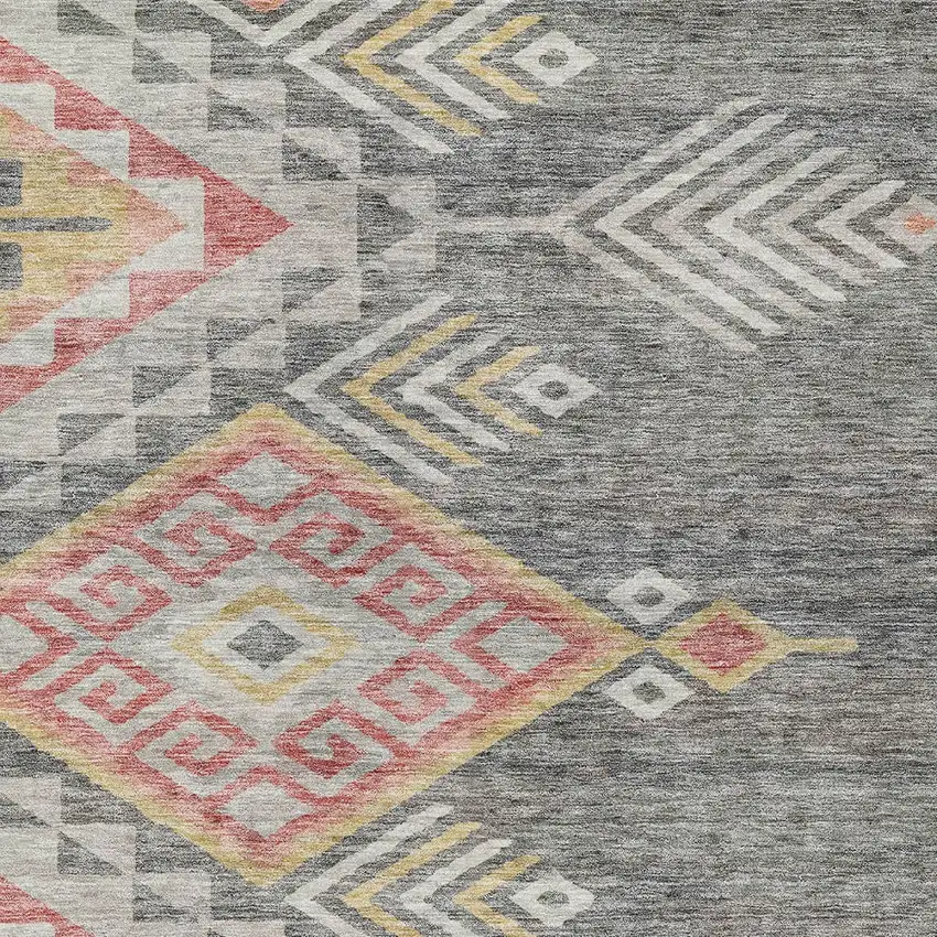 Gray And Terra Cotta Southwestern Washable Indoor Outdoor Area Rug Photo 6
