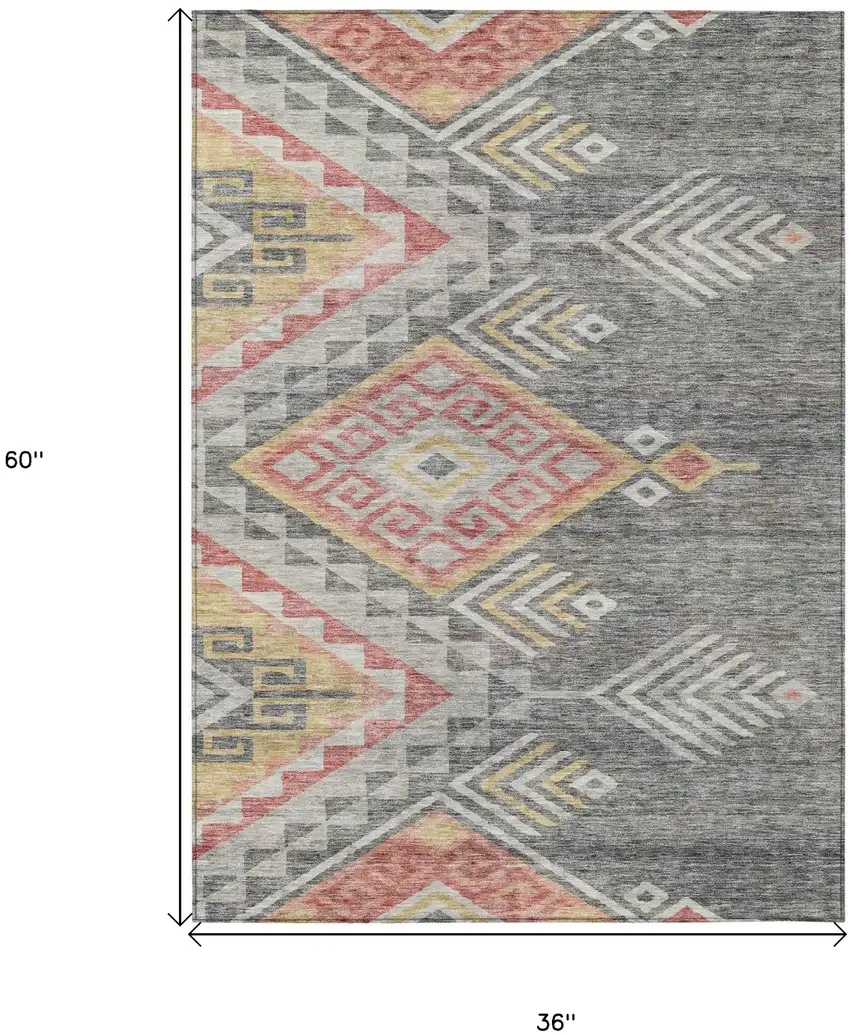 Gray And Terra Cotta Southwestern Washable Indoor Outdoor Area Rug Photo 8