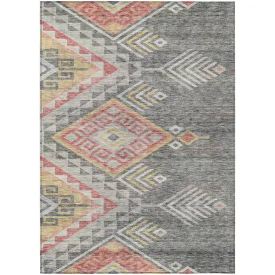 Gray And Terra Cotta Southwestern Washable Indoor Outdoor Area Rug Photo 2