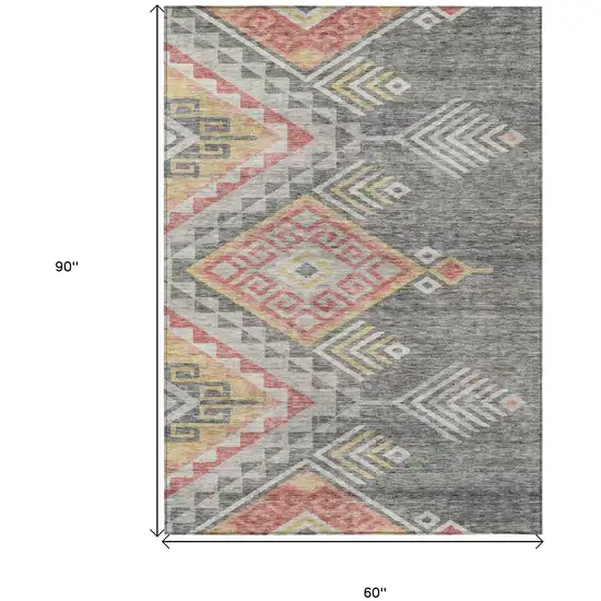 Gray And Terra Cotta Southwestern Washable Indoor Outdoor Area Rug Photo 8