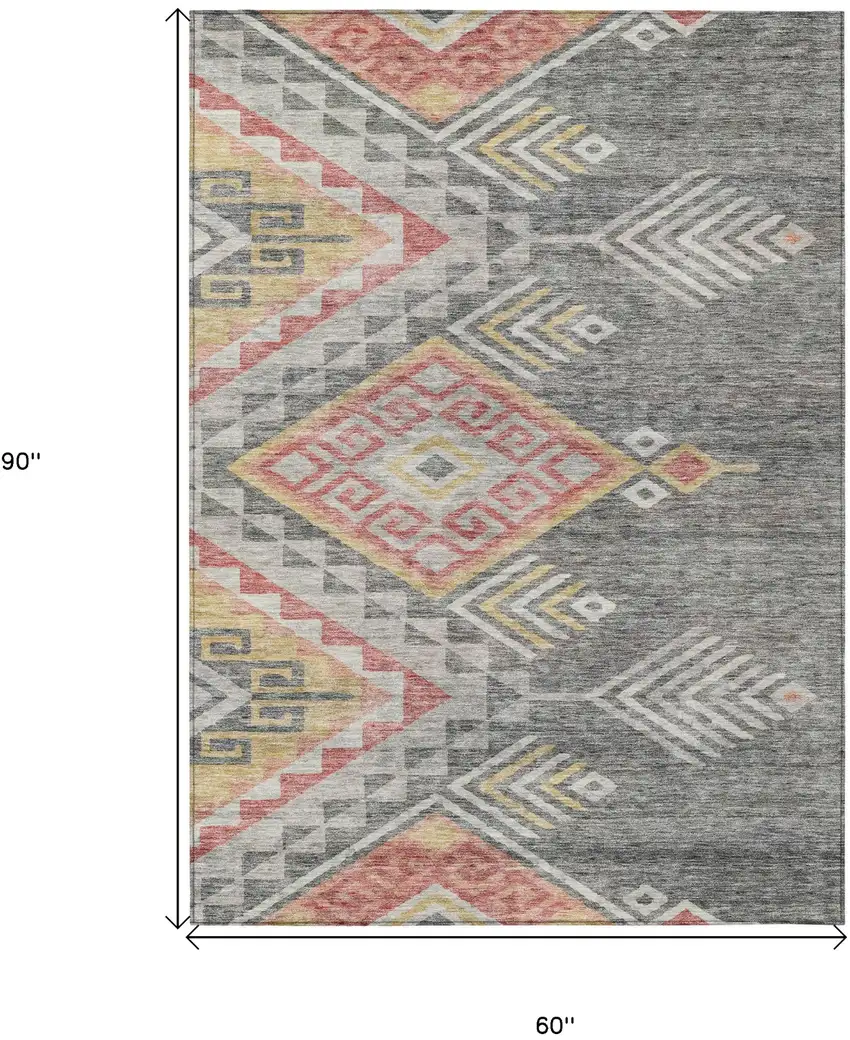 Gray And Terra Cotta Southwestern Washable Indoor Outdoor Area Rug Photo 8