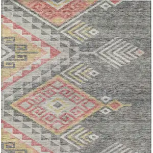 Photo of Gray And Terra Cotta Southwestern Washable Indoor Outdoor Area Rug