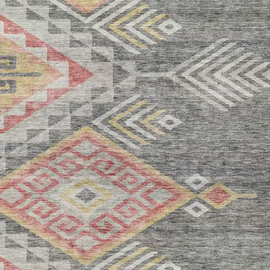 Gray And Terra Cotta Southwestern Washable Indoor Outdoor Area Rug Photo 6