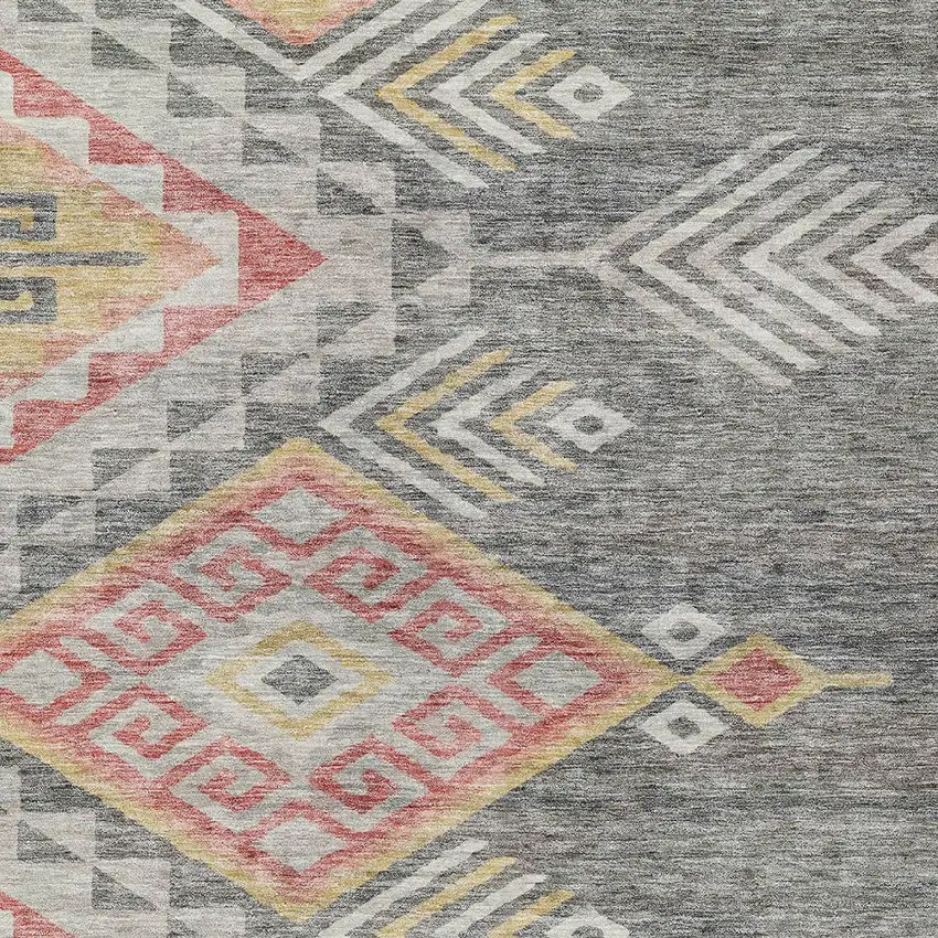 Gray And Terra Cotta Southwestern Washable Indoor Outdoor Area Rug Photo 6