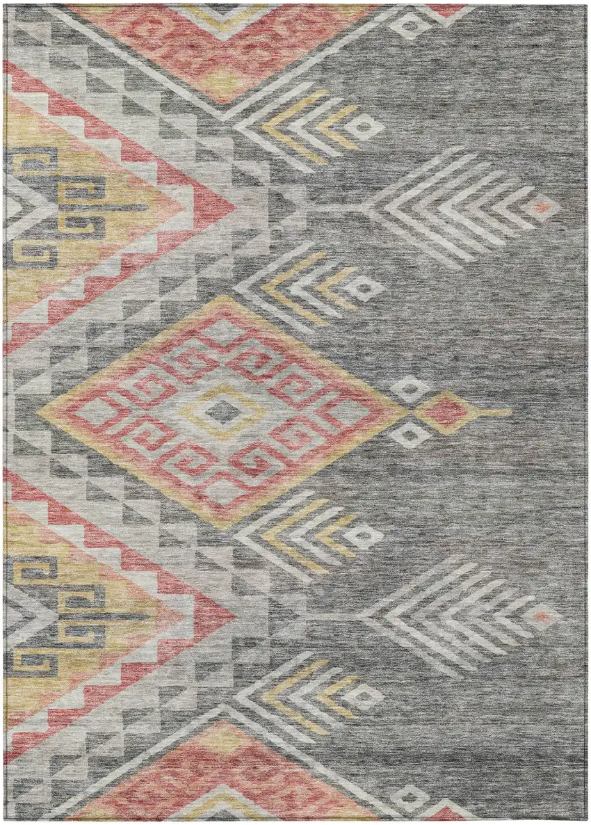 Gray And Terra Cotta Southwestern Washable Indoor Outdoor Area Rug Photo 2