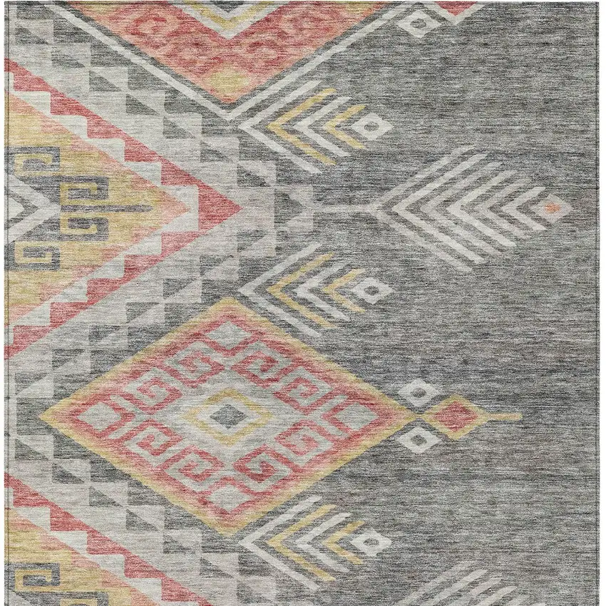 Gray And Terra Cotta Southwestern Washable Indoor Outdoor Area Rug Photo 7
