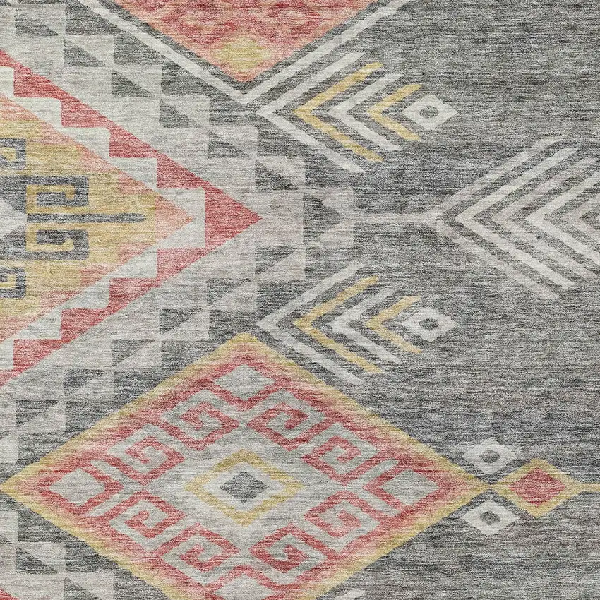 Gray And Terra Cotta Southwestern Washable Indoor Outdoor Area Rug Photo 6