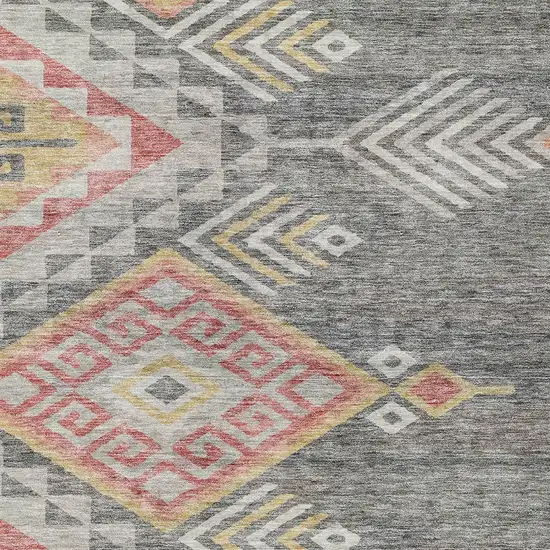 Gray And Terra Cotta Southwestern Washable Indoor Outdoor Area Rug Photo 6