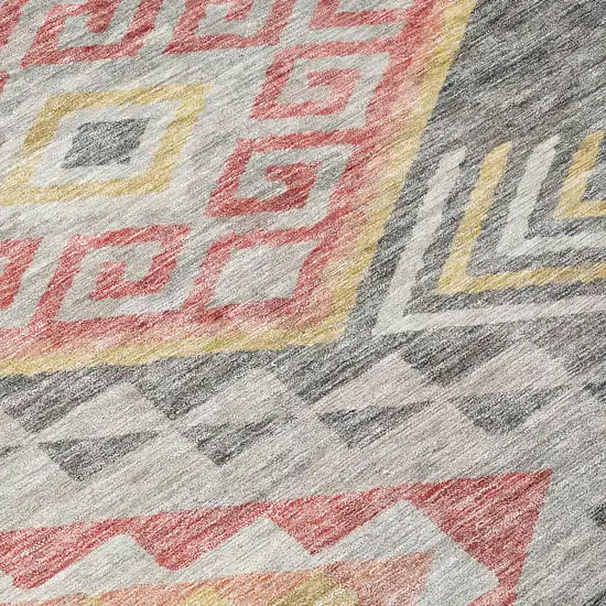 Gray And Terra Cotta Southwestern Washable Indoor Outdoor Area Rug Photo 5